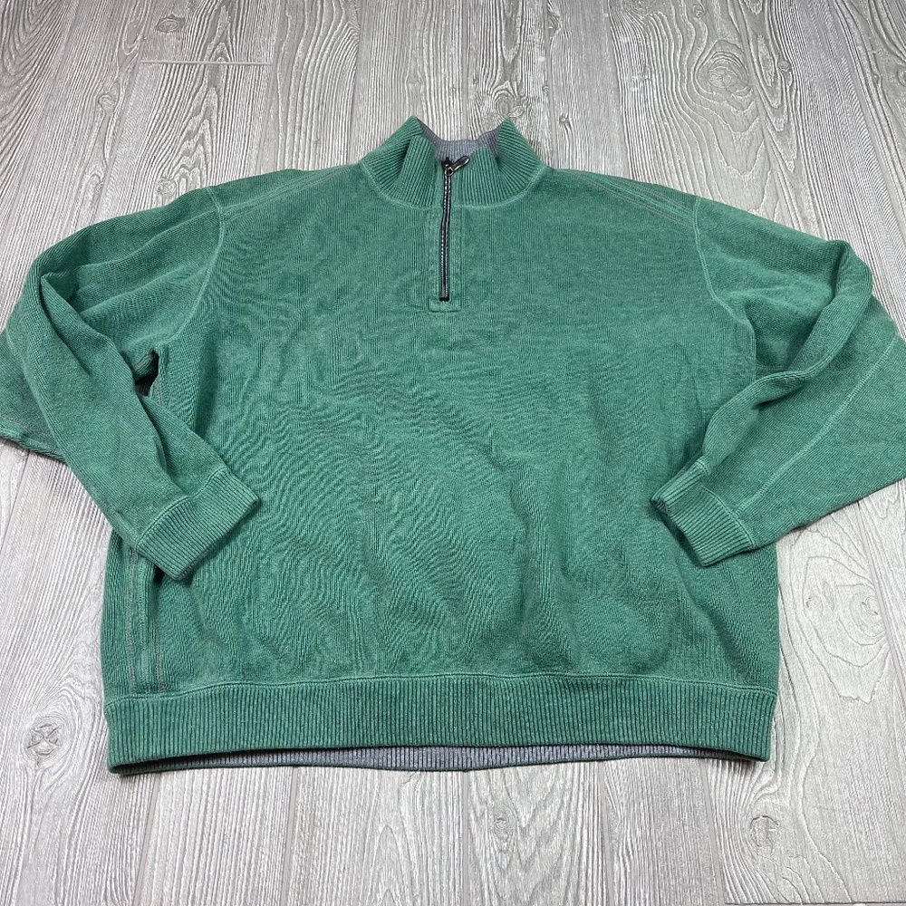 TOMMY BAHAMA Green or Gray Reversible 1/4 Zip Pull Over Sweater